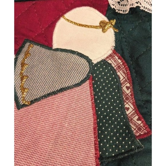 2 Angels Christmas Stocking Quilted Applique Folk Art Primitive Lace Naive Pair - Picture 14 of 16